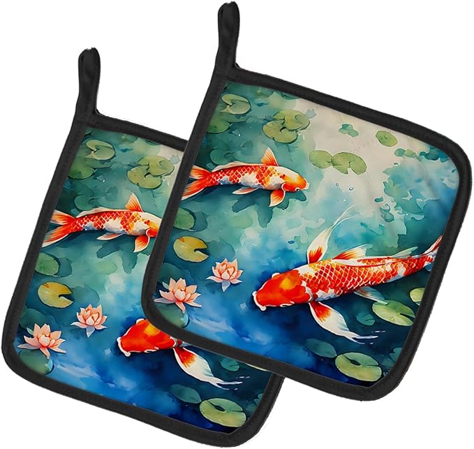Caroline's Treasures Koi Fish Pair of Pot Holders Kitchen Heat Resistant Pot Holders Sets Oven Hot Pads for Cooking Baking BBQ, 7 1/2 x 7 1/2