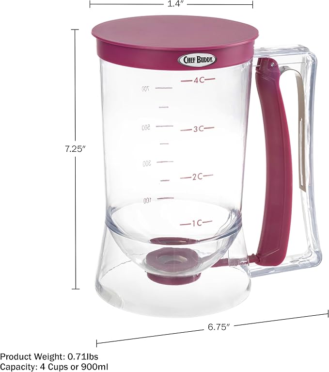 Pancake Batter Dispenser - 4-Cup Batter Dispenser with Squeeze Handle for Pancakes, Waffles, Muffins, and Crepes - Baking Tools (Purple)