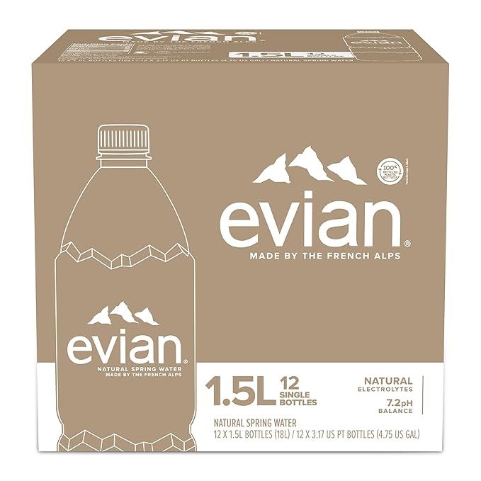 Evian Natural Spring Water, 1.5 L bottle (Pack of 12)
