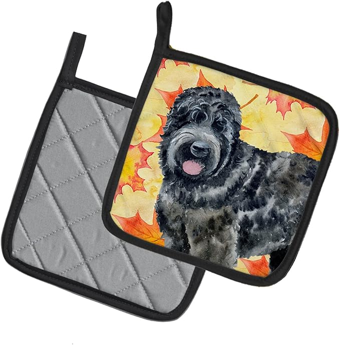 Caroline's Treasures BB9938PTHD Black Russian Terrier Fall Pair of Pot Holders, Yellow Kitchen Heat Resistant Pot Holders Sets Oven Hot Pads for Cooking Baking BBQ, 7 1/2 x 7 1/2