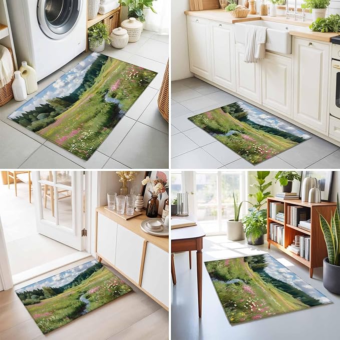 Area Rug 2x3ft, Watercolor Flowers Leaves Forest Meadow Washable Rugs for Living Room Bedroom, Oil Paint Texture Soft Non-Slip Area Rugs Rectangle Floor Carpet for Dining Room