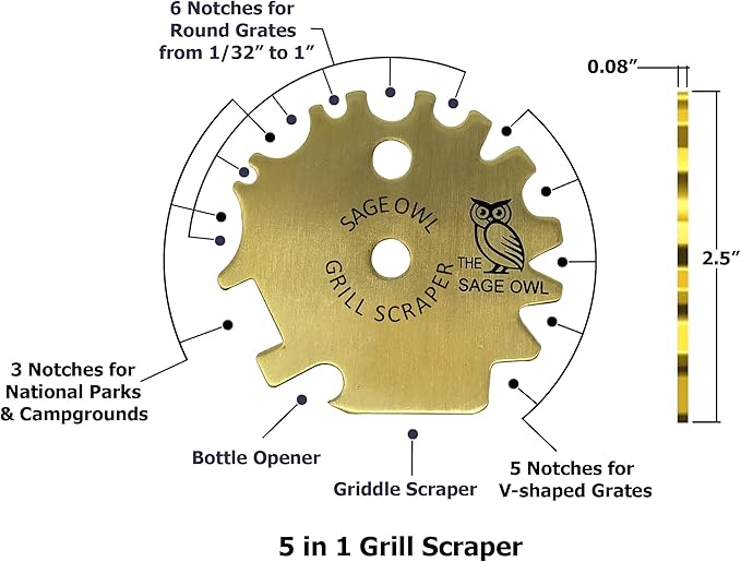Sage Owl Bristle-Free Brass BBQ Grill Scraper – Safe Grill Cleaner for Outdoor, Porcelain, and Smoker Grills – Kitchen Gadgets, Barbecue Grilling Tools - Unique Gifts for Men Who Have Everything