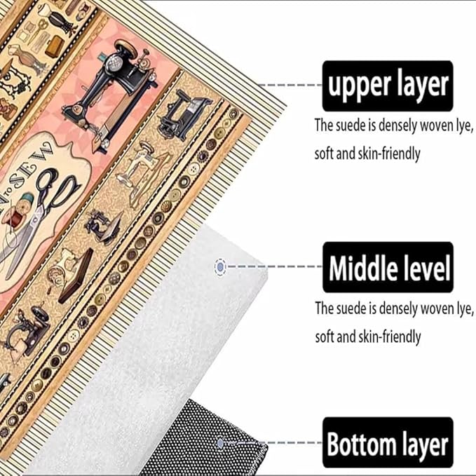 Fun Sewing Equipment Accessories Patchwork Rugs for Living Room Non-Slip Classic Sewing Machine Themed Area Rug Apartment Decor Fashion Scissors Buttons Element Mat 5'x8'