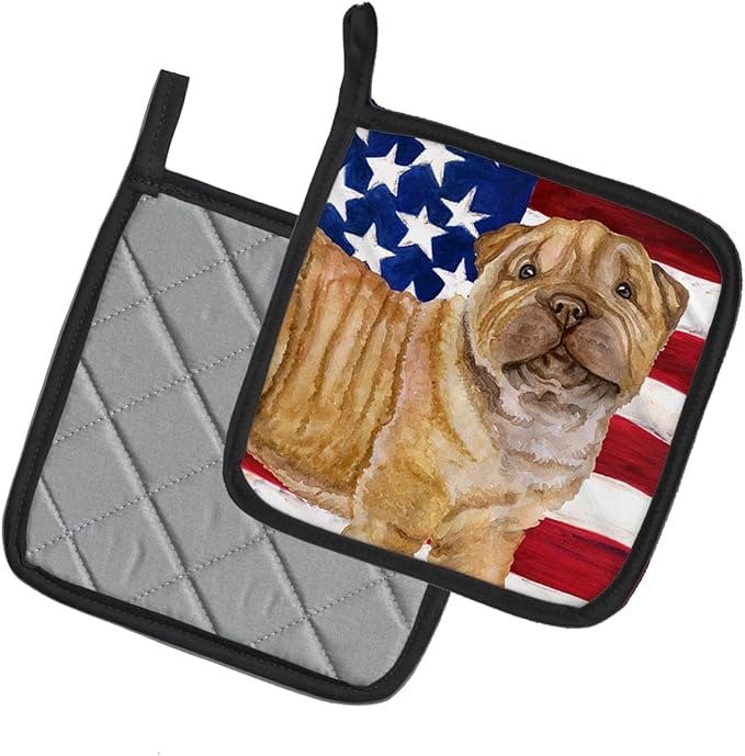 Caroline's Treasures BB9719PTHD Shar Pei Puppy Patriotic Pair of Pot Holders Kitchen Heat Resistant Pot Holders Sets Oven Hot Pads for Cooking Baking BBQ, 7 1/2 x 7 1/2