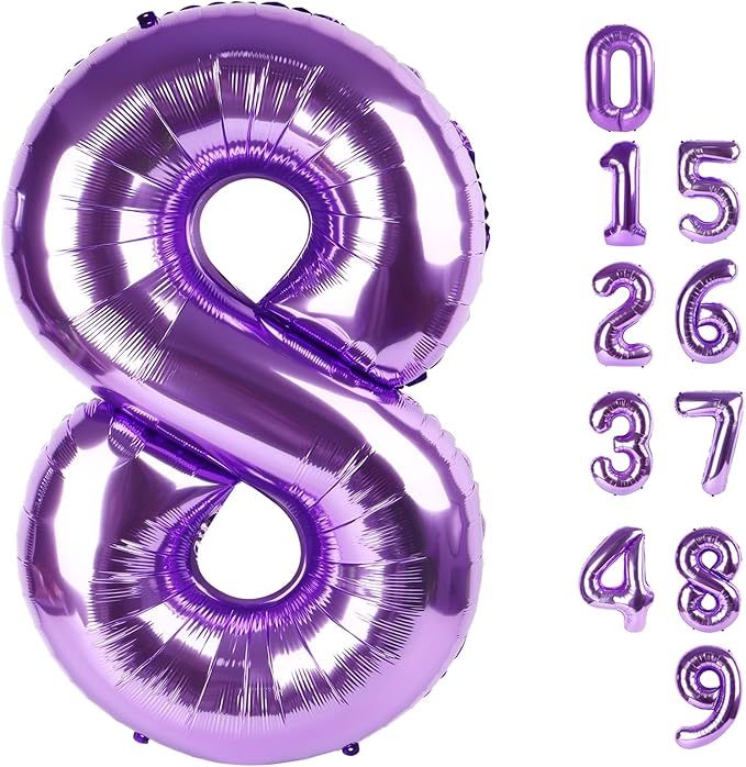40 Inch Number 8 Balloon, Purple 8 18 28 80 Birthday Balloons for Men Boys, 8th Birthday Decorations Party Supplies, Wedding, Graduations