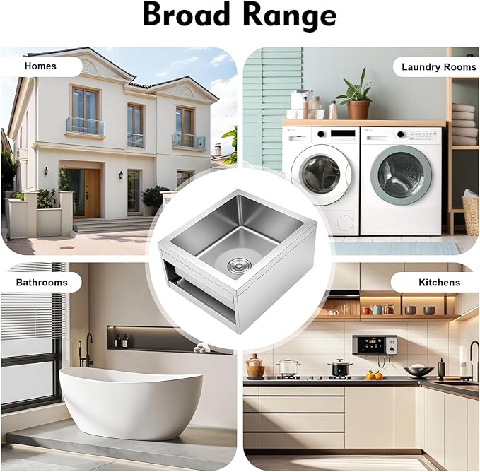Utility Floor Mount Mop Basin, 22 * 19in Stainless Steel Single Bowl Commercial Sink, Restaurant Kitchen Sink, Accommodating Sink Space, For Home, Restaurant, Hotel, Bar, Laundry Room.