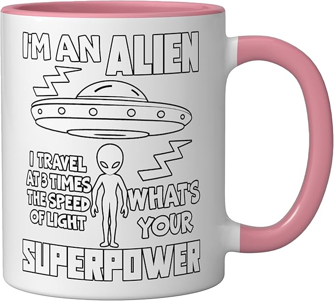 I'm An Alien Silhouette First Contact Space Apparel Ceramic Mug, Pink/White