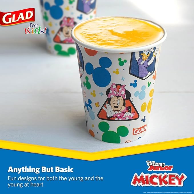 Glad for Kids Disney Mickey and Friends Disposable Paper Cups, Mickey Mouse - Heavy Duty Soak-Proof Kid-Friendly Drinking Cups, Great for Everyday Meals and Snacks, 9 oz, 24 Count - 10 Pack