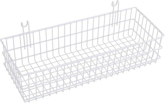 Kaforise Hanging Basket for Wire Wall Grid Panel, Multi-function Wall Storage and Display Basket, Flower Pots Shelf Balcony Plant Storage Holder, Extra Large Size, White Painted