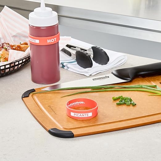 Restaurantware Silicone Squeeze Bottle Band 10 Count 2.75 Inch Dishwasher Safe Condiment Identification Band, Hot Red Non-Slip Label Band for Condiment Labeling at Restaurants, Food Trucks