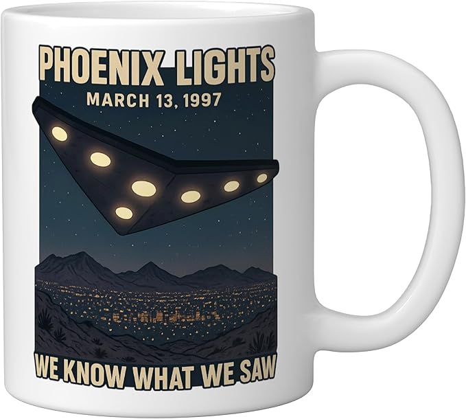 Phoenix Lights UFO V Shaped Flying Saucer Alien Ceramic Mug, White