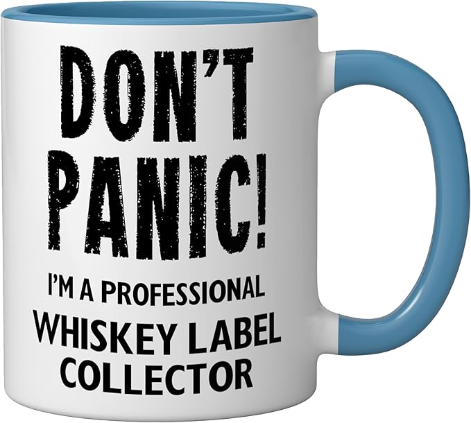 Whiskey Label Collector Ceramic Mug, Blue/White