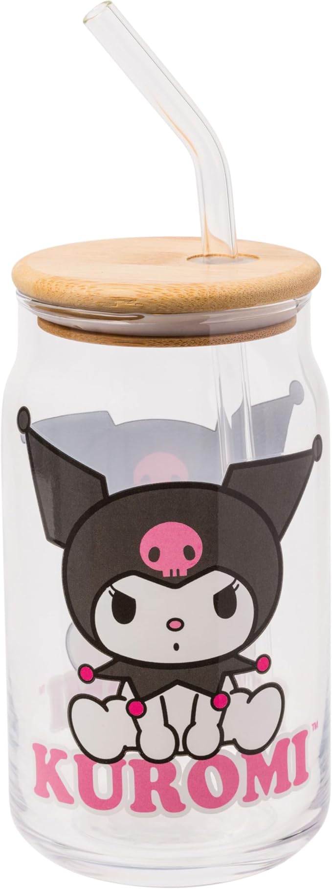 Silver Buffalo Sanrio Hello Kitty and Friends Kuromi 2 Pack Glass Jar Tumbler with Bamboo Lid and Glass Straw, 16 Ounces