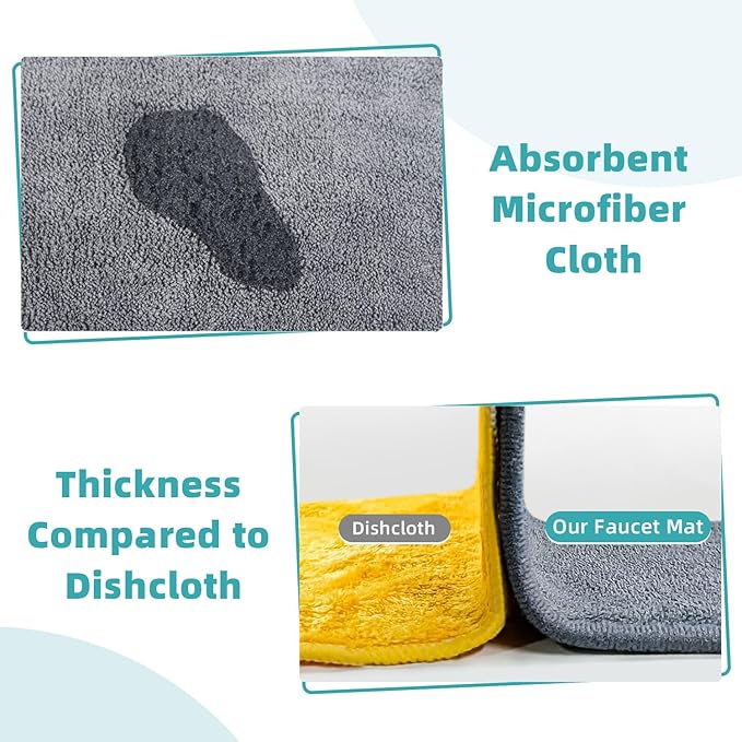 PoYang 2 Pack Faucet Mat for Kitchen Sink Splash Guard Long: Super Absorbent Microfiber Sink Water Splash Guard Behind Kitchen Faucet Mat for Bathroom, RV Protector, Machine Washable 24'' x 5.1''