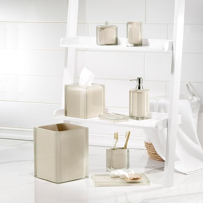 Izod – Tissue Box Cover, Clear Hand-Painted Resin with Linen Look, Modern Home Decor – Perfect for Bathrooms, Bedrooms, Kitchens or Offices (Marina)