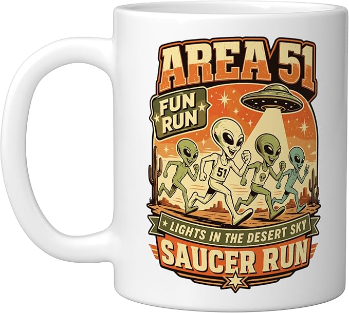 Area 51 Fun Run Saucer Run Alien Ceramic Mug, White
