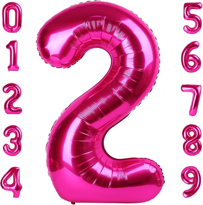 2 Numbers Balloon 40 Inch Hot Pink Two Balloon Number Birthday Decor, 2nd 12 21st Party Celebration Decorations Graduations Wedding Baby Shower