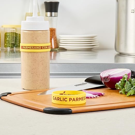 Restaurantware Silicone Squeeze Bottle Band 10 Count 2.75 Inch Dishwasher Safe Condiment Identification Band, Garlic Parmesan Yellow Non-Slip Band for Condiment Labeling at Restaurants, Food Trucks