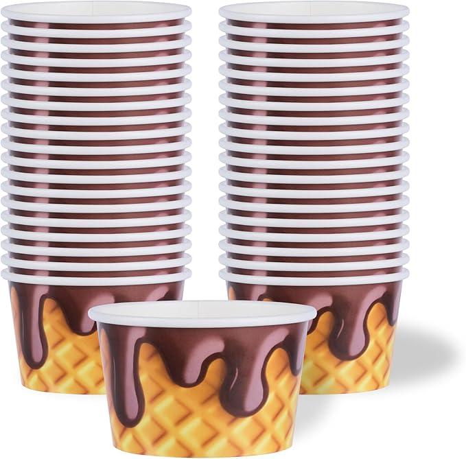 Restaurantware Ice Cream Cups 50 Pack of 8 oz Leak-Resistant Disposable Dessert Bowl Frozen Yogurt Cup Round Paper Container For Cold And Hot Desserts