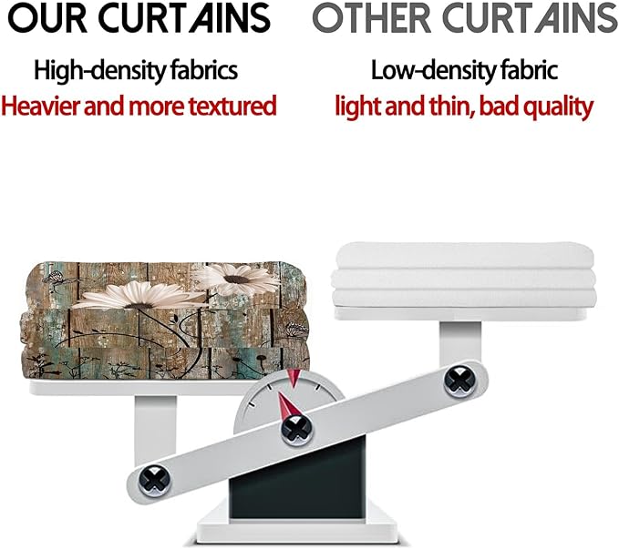 MCALK Floral Blackout Kitchen Curtains Tiers and Valances - 3 Piece Set for Windows, Butterfly Pattern, Farmhouse Wooden Texture Valances for Living Room (36" Tiers Set)