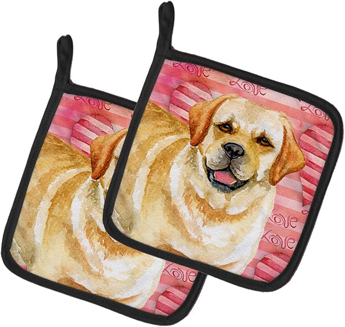 Caroline's Treasures BB9751PTHD Golden Retriever Love Pair of Pot Holders, Red Kitchen Heat Resistant Pot Holders Sets Oven Hot Pads for Cooking Baking BBQ, 7 1/2 x 7 1/2