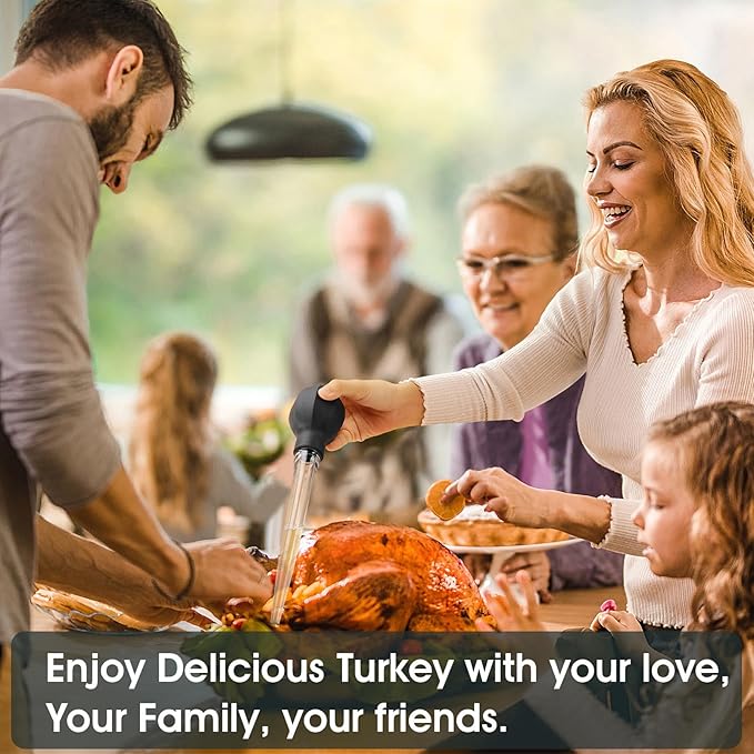 SCHVUBENR Large Turkey Baster with Cleaning Brush - Premium Baster Tool for Cooking - Easy to Use & Clean - Powerful Bulb Baster Syringe - Dishwasher Safe - Thanksgiving, Christmas Essentials - Black