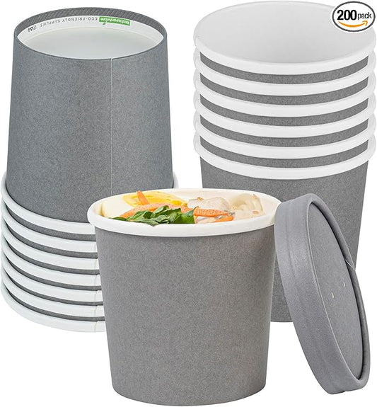 Restaurantware-Bio Tek 12 Ounce Disposable Soup Cups, 200 Microwavable Paper Soup Cups - Vented Lids Sold Separately, Hot And Cold Foods, Gray Paper To Go Containers, For Desserts Or Treats