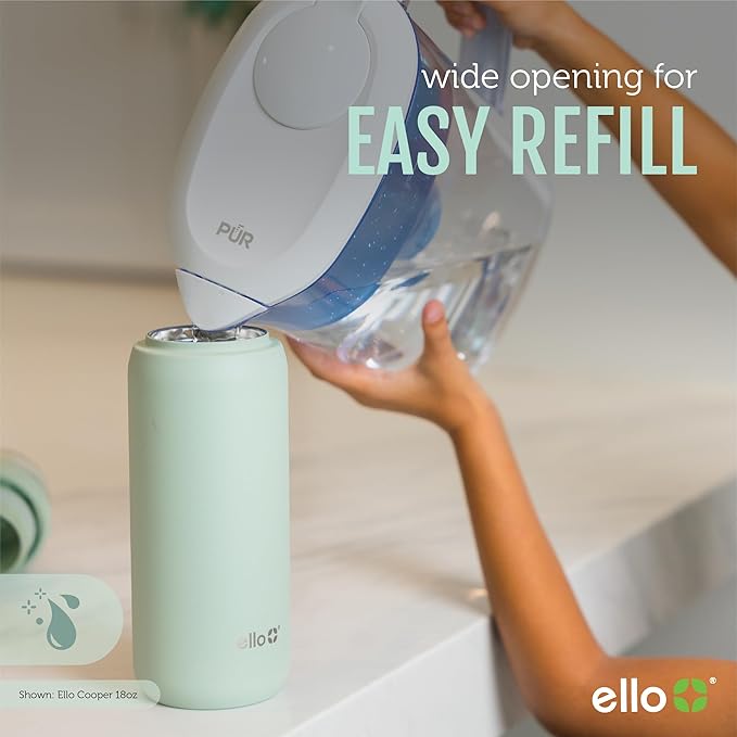 Ello Cooper 40oz Stainless Steel Water Bottle with Straw and Carry Handle, Double Walled and Vacuum Insulated Metal, Leak Proof Locking Lid with Soft Silicone Spout, Reusable, BPA Free, Grey