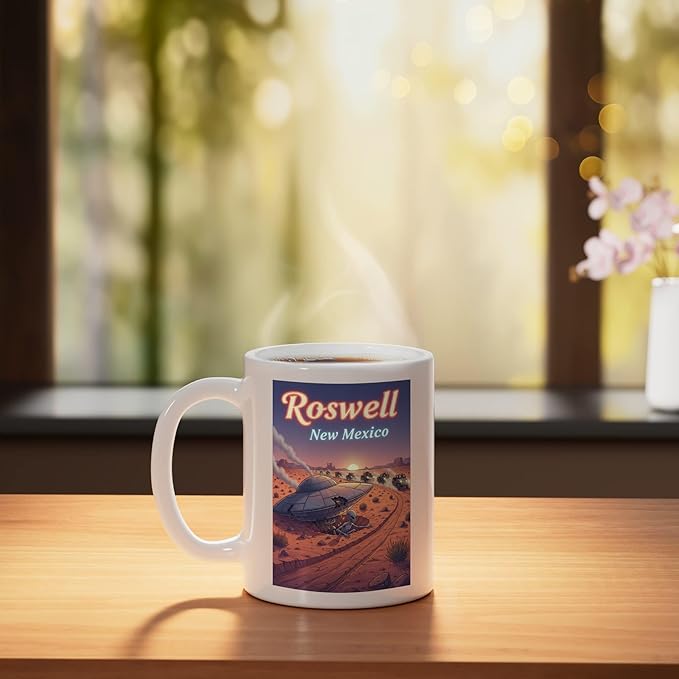Roswell New Mexico UFO Crash in the Desert Alien Souvenir Ceramic Mug, White