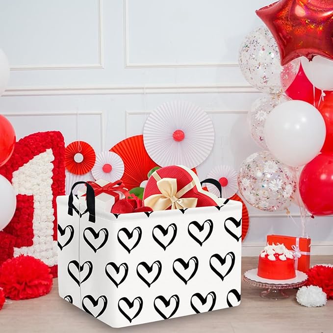 FXOLCSHE Valentines Day Gift Basket Empty,Baby Girl Baskets,Black Gift basket with Handle Organizer,Bins for Girls Room Decor,Toy Organizer,Valentine's Day room decor(Black)