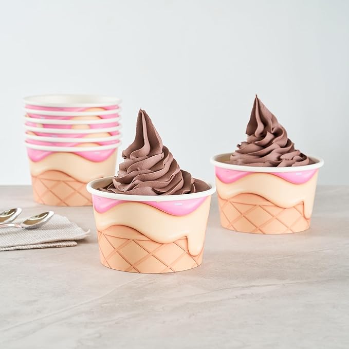 Restaurantware Ice Cream Cups 200 Pack of 8 oz Leak-Resistant Disposable Dessert Bowl Frozen Yogurt Cup Round Paper Container For Cold And Hot Desserts