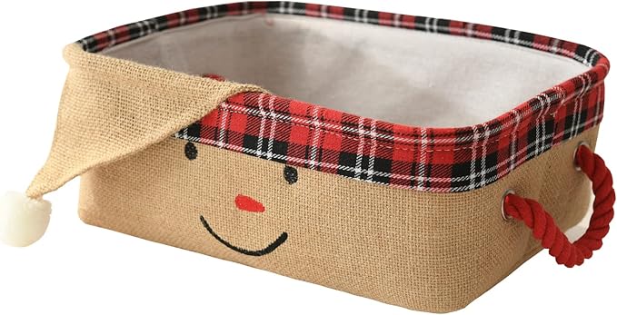 INough Christmas Baskets Empty Holiday Christmas Basket Santa Claus Gift Baskets Storage Bins with Handles, Festive Organizer Collapsible Toy Bin for Nursery, Ornaments & Home Decor