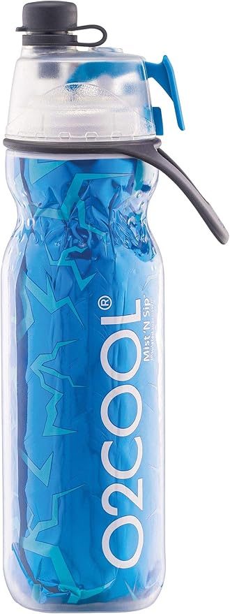 O2COOL Arctic Squeeze Mist 'N Sip Insulated Bottle w/Silicone Spout Cover And Locking Misting Function - 20 oz, Crackle Blue