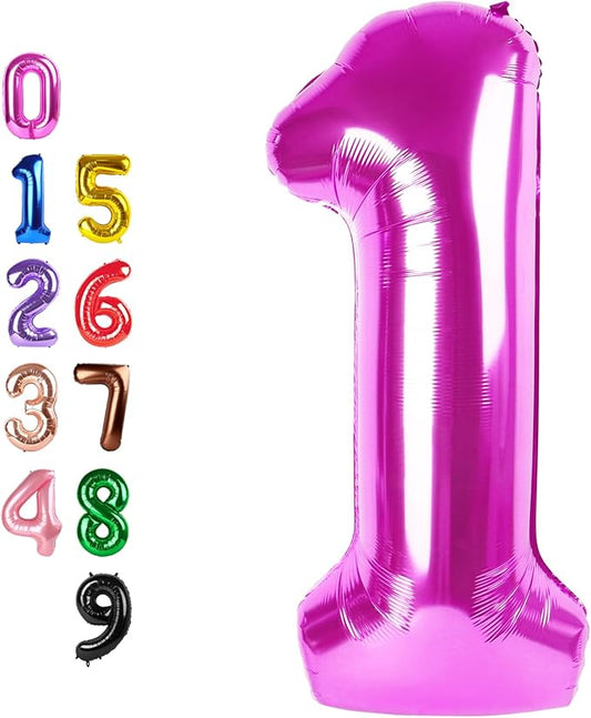 1 Balloons Number for First Birthday, Balloon Numbers 40 Inch, One Hot Pink for Baby Shower, Big Baloon for 1 11 12 13 16 18 21 Birthday Wedding Anniversaries Party