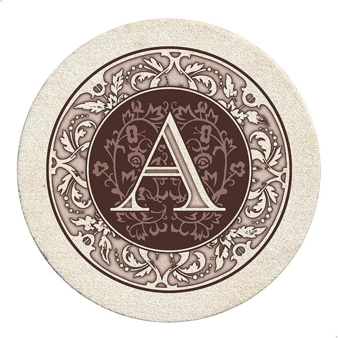 Thirstystone Monogram Letter A Absorbent Sandstone Coaster 4-Pack Manufactured in the USA Decorative Absorbent Easily Wipes Clean