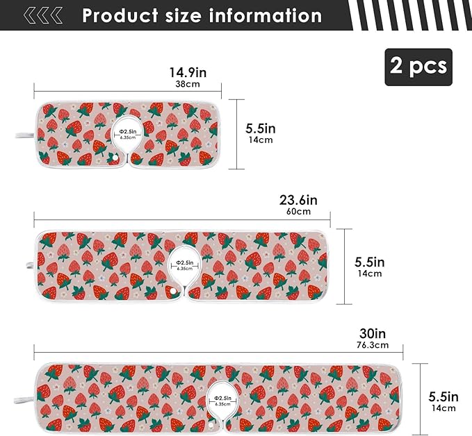 Kitchen Faucet Absorbent Mat,Strawberry Summer Berry Water Splash Guard for Sink, Faucet Drip Catcher Thicken Sponge Microfiber Faucet Water Catcher Mat Sink Absorbent Mat for Kitchen 30x5in 2 Pack