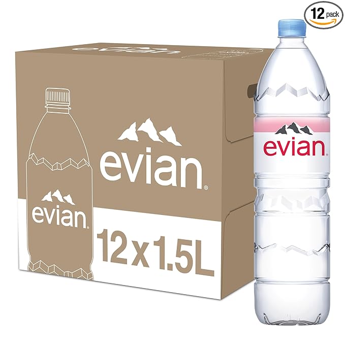 Evian Natural Spring Water, 1.5 L bottle (Pack of 12)