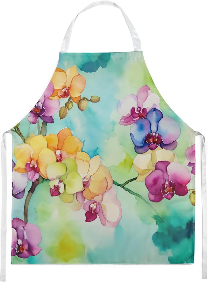 Caroline's Treasures Orchids in Watercolor Apron Cooking Kitchen Server Baking Crafts Gardening for Adult Women Men, Unisex, Large, Multicolor