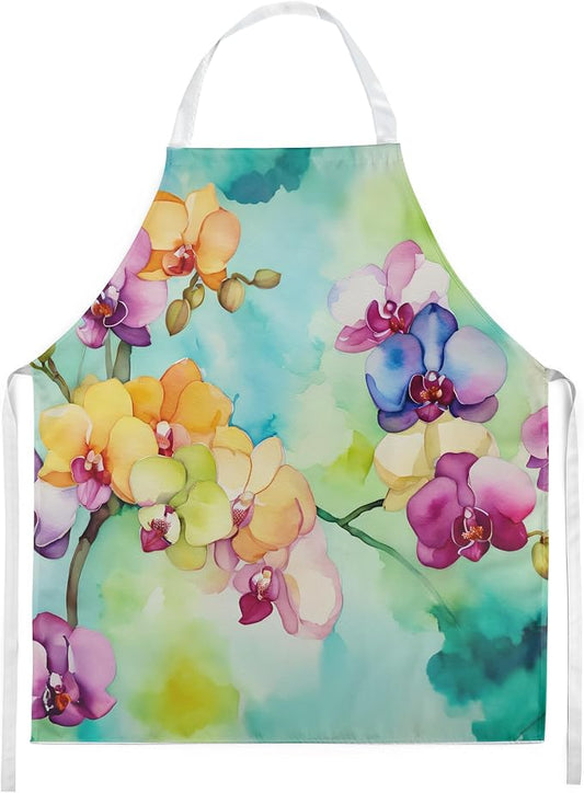 Caroline's Treasures Orchids in Watercolor Apron Cooking Kitchen Server Baking Crafts Gardening for Adult Women Men, Unisex, Large, Multicolor