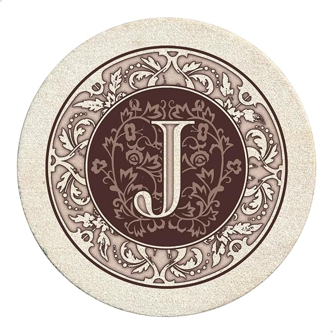 Thirstystone Monogram Letter “J” 4 Pack Sandstone Coasters Manufactured in The USA Decorative Absorbent Easily Wipes Clean