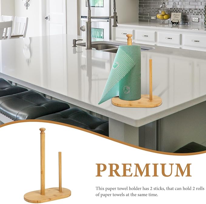 Modern Wooden Paper Towel Holder Stand with Oval Base Multipurpose Kitchen Paper Organizer for Residential and Commercial Use Stylish Desktop Tissue and Preserving Film Rack