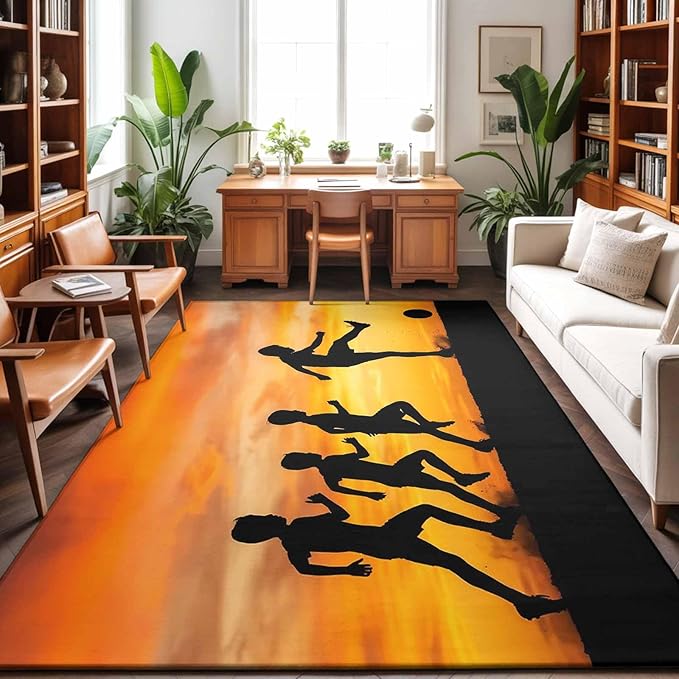 Area Rug 4x6ft, Football Sports Competition Washable Rugs for Living Room Bedroom, Sunset Background Soft Non-Slip Area Rugs Rectangle Floor Carpet for Dining Room