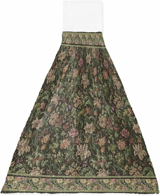 Alandar Home Kitchen Tie Towel Set of 1, Retro Flower Botanical on Green Absorbent Soft Hand Towels for Bathroom Hanging Towels, Vintage Ethnic Style Fast Drying Cleaning Cloth with Loop