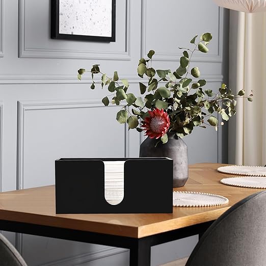 2Pack Black Paper Towel Dispenser Countertop, Wood Paper Towel Holder for Bathroom Folded Paper Towel Dispenser Clear Trifold Paper Napkin Holder for Z-fold C-fold MultiFold Trifold - Home Kitchen