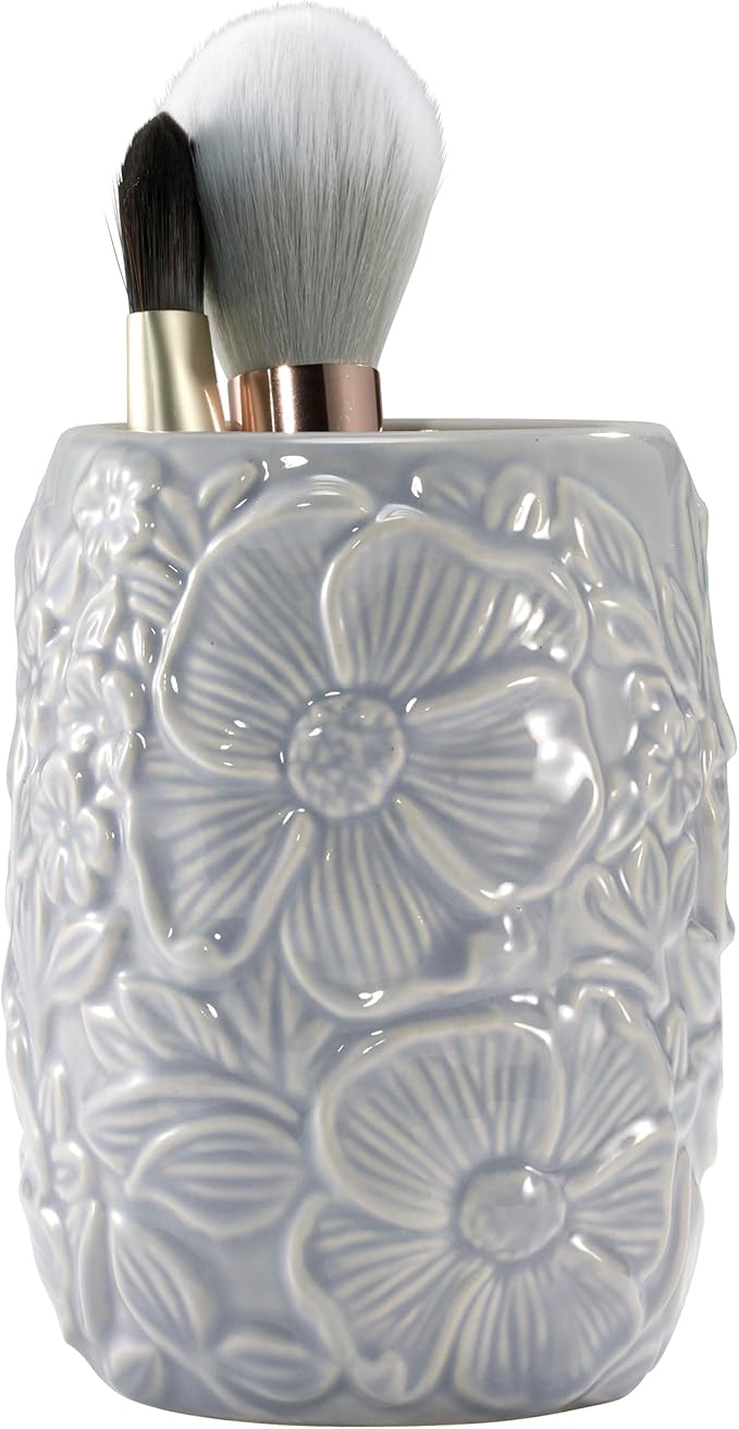 Nicole Miller – Tumbler, Floral Ceramic with Hand-Painted Accents, Elegant Home Decor – Perfect for Holding Toothbrushes and Bathroom Essentials (Camille)