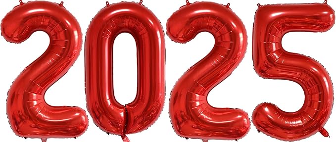 Huge Red 2025 New Year Balloons 40 Inch 2025 Red Mylar Foil Helium Number Balloons 2025 Christmas New Year Eve Graduation Party Decorations Supplies