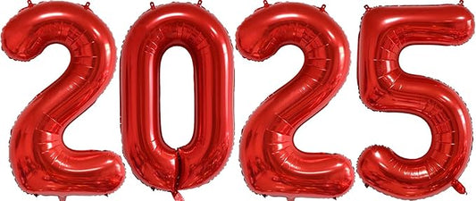 Huge Red 2025 New Year Balloons 40 Inch 2025 Red Mylar Foil Helium Number Balloons 2025 Christmas New Year Eve Graduation Party Decorations Supplies