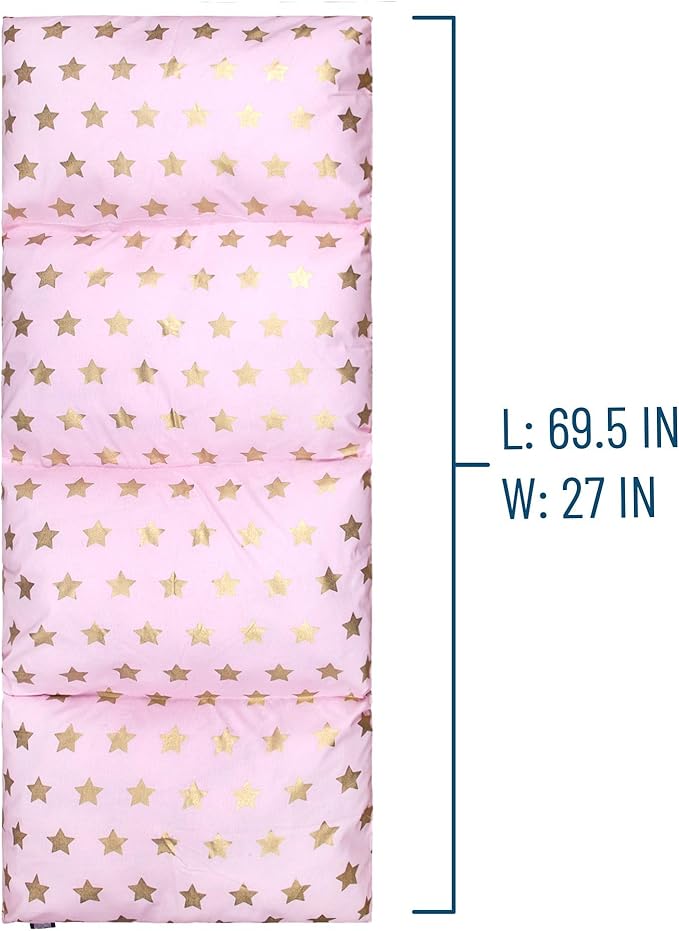 Wildkin Kids Pillowcase Lounger Cover – Travel-Friendly Sleepover Lounger, Fits Standard Pillows (Pillows Not Included), Soft Cotton Blend, Fun Patterns for Boys & Girls - Pink and Gold Stars