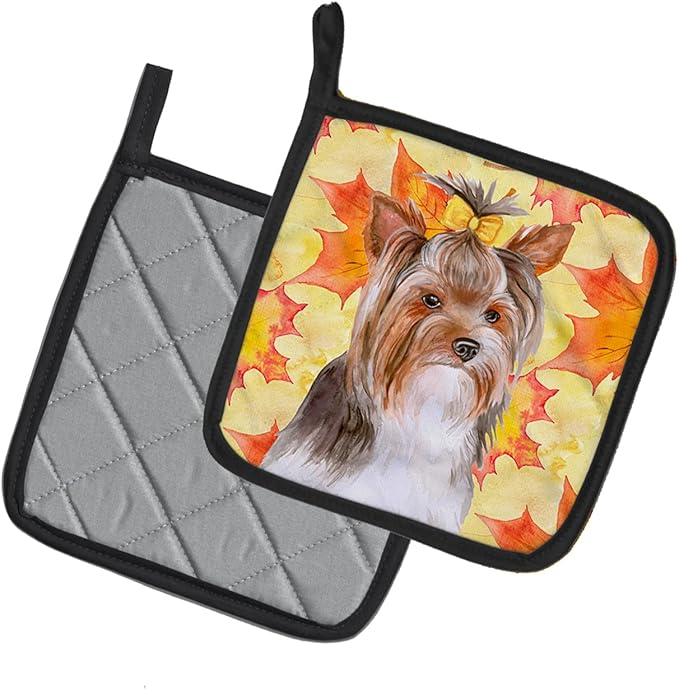 Caroline's Treasures BB9984PTHD Yorkshire Terrier #2 Fall Pair of Pot Holders, Yellow Kitchen Heat Resistant Pot Holders Sets Oven Hot Pads for Cooking Baking BBQ, 7 1/2 x 7 1/2
