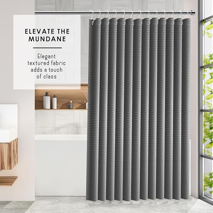 Clara Clark Grey Shower Curtain Set with Black Shower Caddy Hanging - Fabric Shower Curtains and Stainless Steel Shower Caddies, Bathroom Shower Curtain Sets with Corner Shower Caddy Dorm